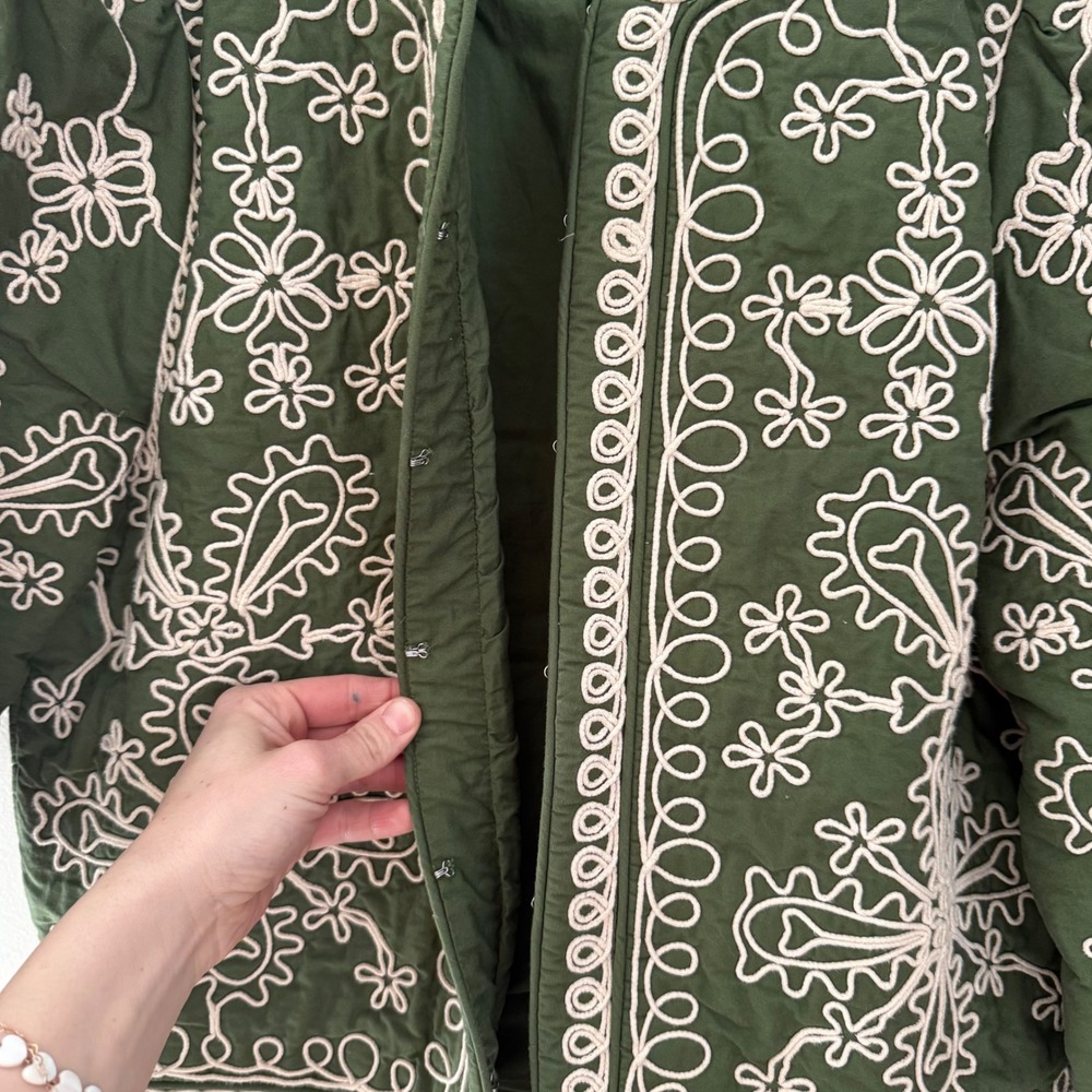 Sezane Embroidered Olive Green Quilted Jacket - Picture 3 of 8
